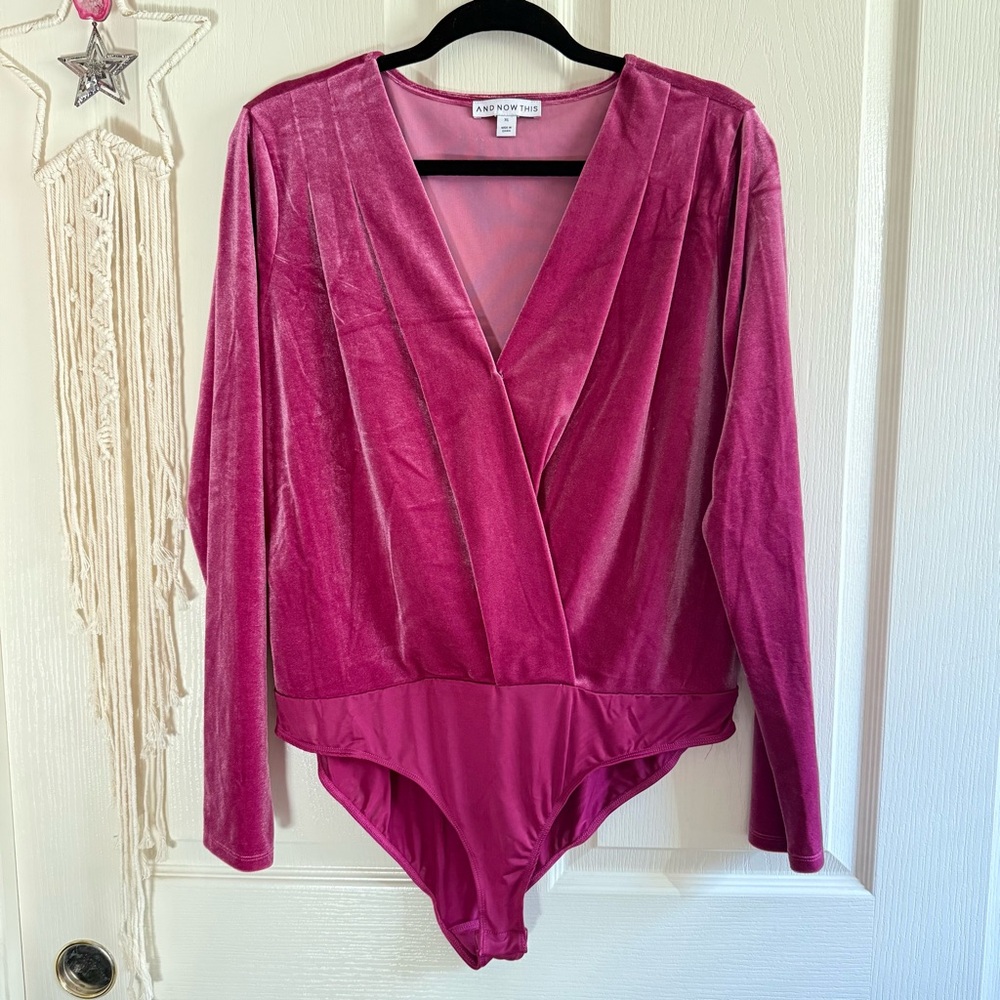 And Now This Velvet Long-Sleeve Bodysuit in Raspberry Mauve Size XL